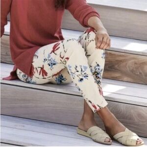 Soft Surroundings Space Floral Cream Super Stretch High Rise Ankle Pull On Pants